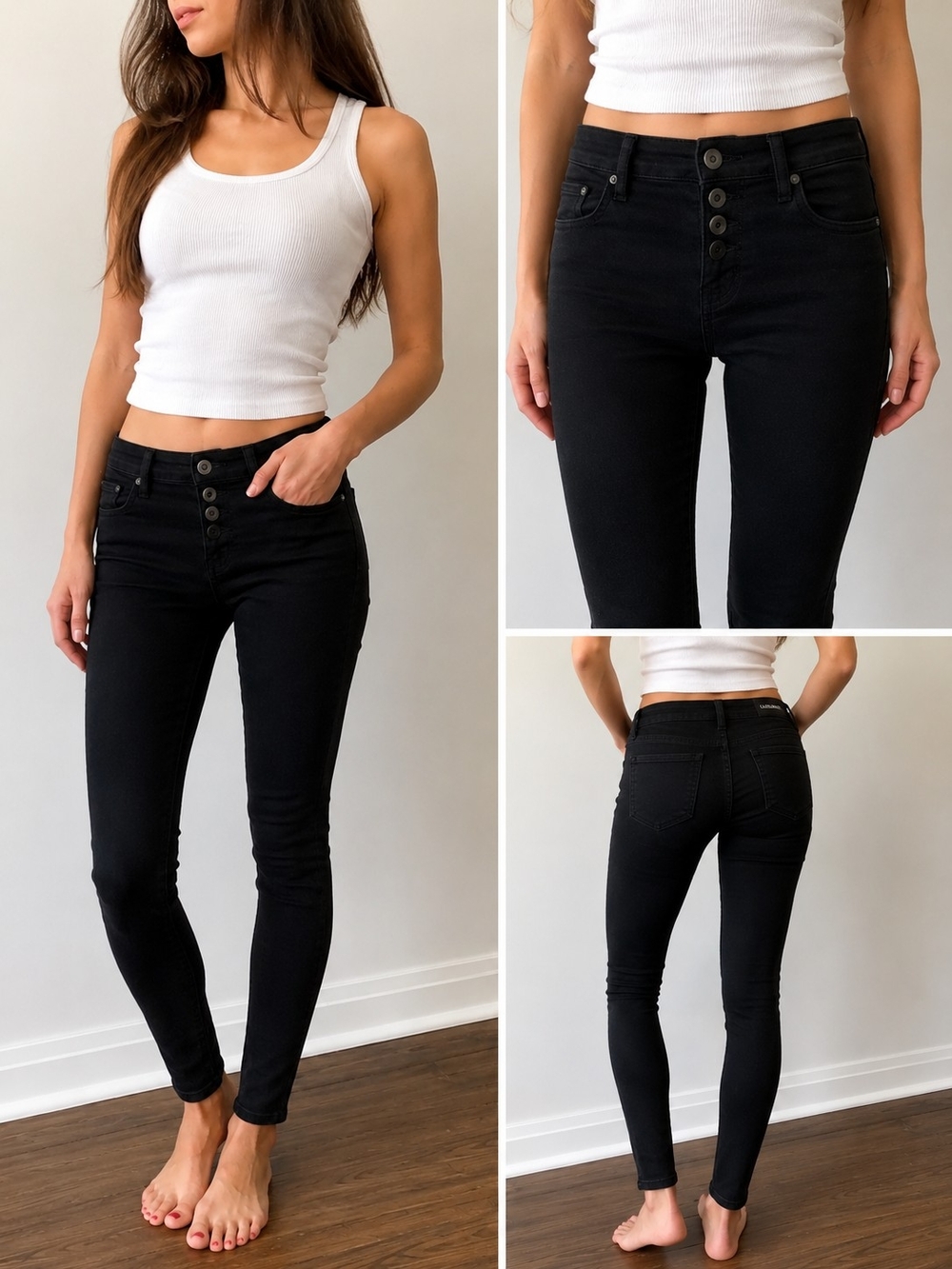 Lulumari Black High-Rise Button-Fly Skinny Jeans